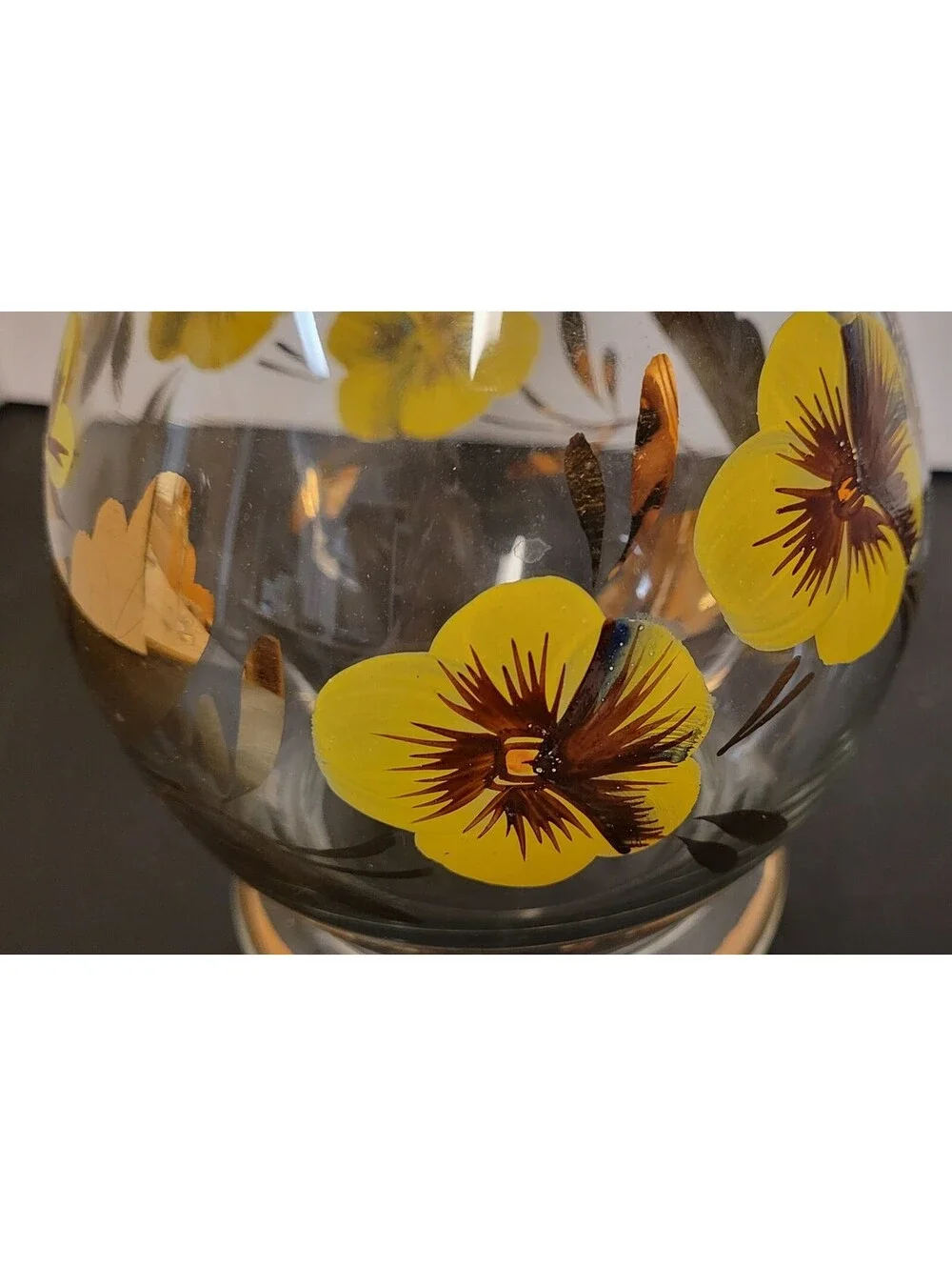 Vintage Romanian Hand Painted Crystal Golden Butterfly Decanter & 2 Stem Glasses